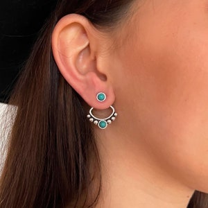 minimalist silver-plated ear jacket earrings and turquoise howlite cabochon, boho Yoga boho jewelry