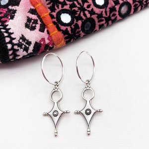 Creole earrings in 925 silver and Berber Southern cross / Ethnic boho gypsy jewelry