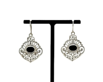 Boho earrings with black cabochon / Ethnic Boho jewelry