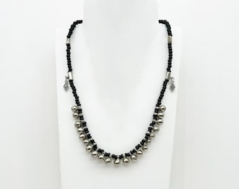 Berber necklace with silver-plated bells and black beads / South Morocco / boho ethnic jewel