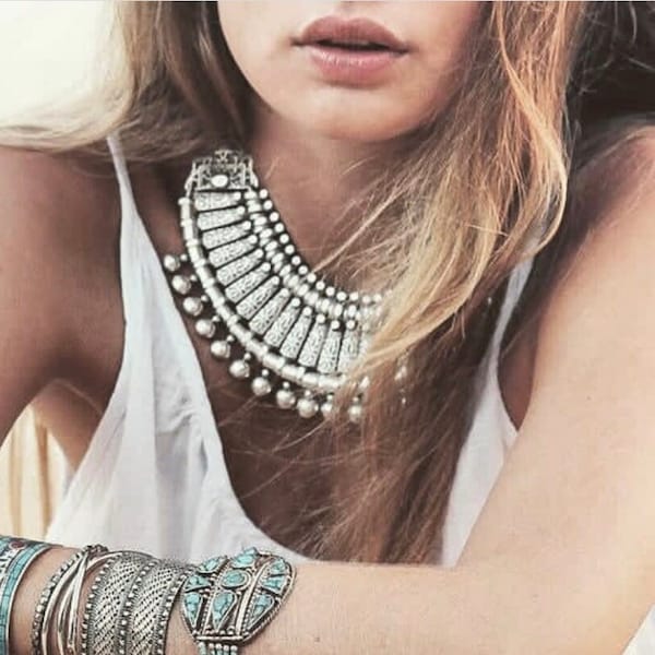 Collier plastron en argent berbère / Bijoux Boho gypsy ethnique