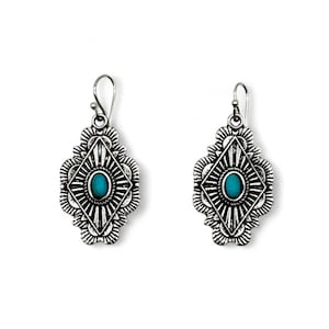 Ethnic motif earrings, silver plated and turquoise / Boho ethnic boho jewelry