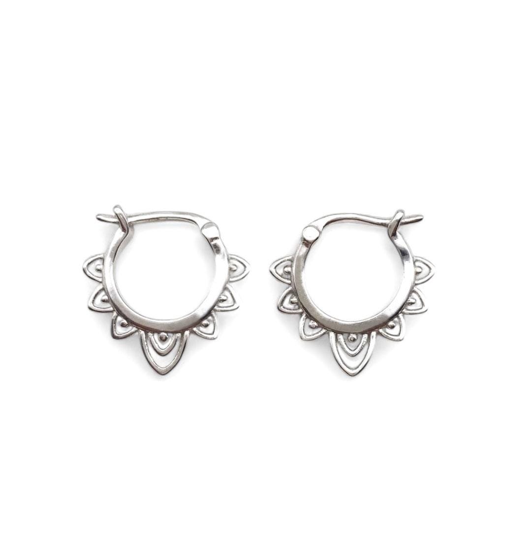 Minimalist Mandala hoop earrings, huggie hoops, sterling silver, women's gift, boho hoops, boho earrings, boho