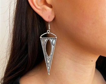 Silver earrings engraved ethnic patterns / Boho ethnic boho jewelry