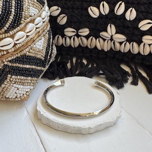Berber silver-plated bracelet finely carved with ethnic motifs, South Morocco, ethnic boho jewelry