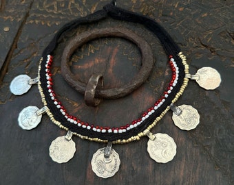 Boho necklace Kuchi coins and beads / Vintage Boho jewelry Tribal ethnic