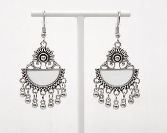 Pendientes bohemios con espejo y cascabeles / Joyería étnica