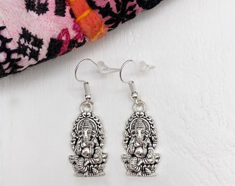 Silver Ganesh earrings / Boho ethnic jewelry