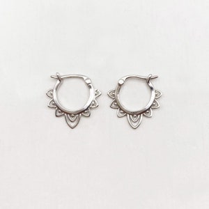 Mandala minimalist hoop earrings, huggie earrings, solid silver, women's gift, boho earrings, boho earrings, boho