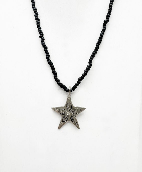Berber star necklace in chiseled silver and black… - image 1