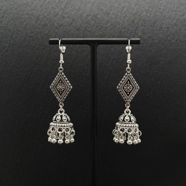 Boucles d'oreilles Jhumka argent finition antique / Bijou Bohème ethnique boho