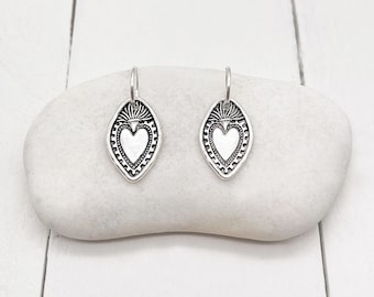 Pendientes criollos en plata 925 y corazón exvoto de Milagros / Joyería gitana étnica boho