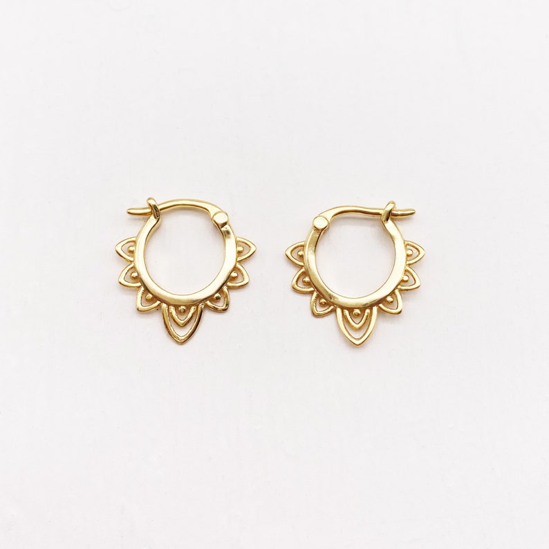Mandala minimalist hoop earrings, huggie earrings, solid silver, gold hoop earrings, women's gift, boho earrings, boho earrings image 1