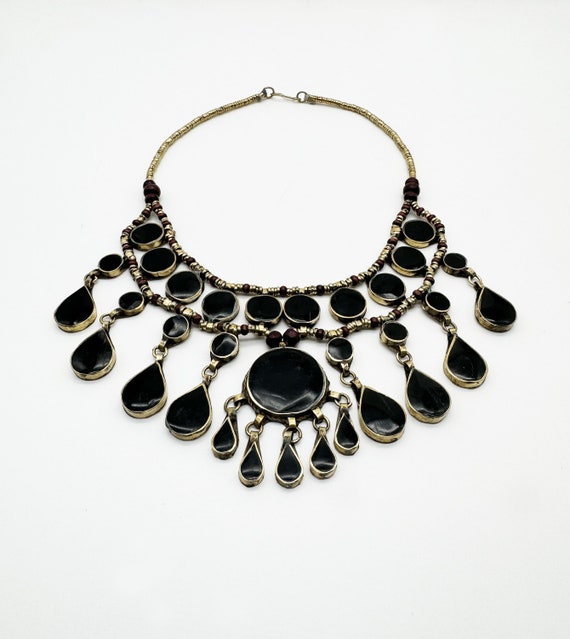 Collier Pendentif Grand Inspiration Ethnique Vintage - Alliage Doré, Bon état Occasion