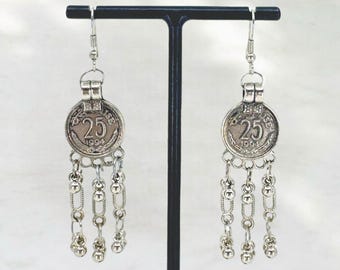 Orecchini Pendenti Etnici Boho A Goccia - Tribali In Argento Con Rubino Rosso, Stile Gitano E Filigrana, Gioielli Lunghi Per Donna