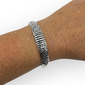 Silver Plated Boho Bracelet - Ethnic Patterns - Adjustable