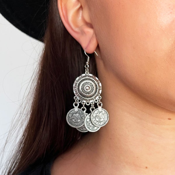 Boho gypsy coin earrings / Boho ethnic jewelry