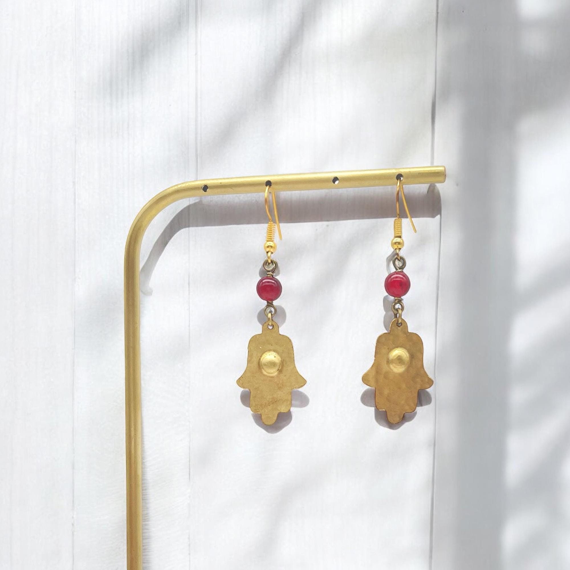 14 Khamsa (hand of Fatima) earrings in hammered brass / ethnic boho jewelry
