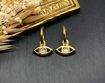 Vergoldete Creolen mit schützendem Auge und Zirkonium, Geschenk für Frauen, Boho, Bohemian