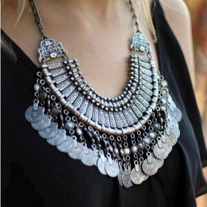 Collier Ethnique Berbère - Breloque Perles Verte Et Noire, Style Oriental Vintage - Occasion