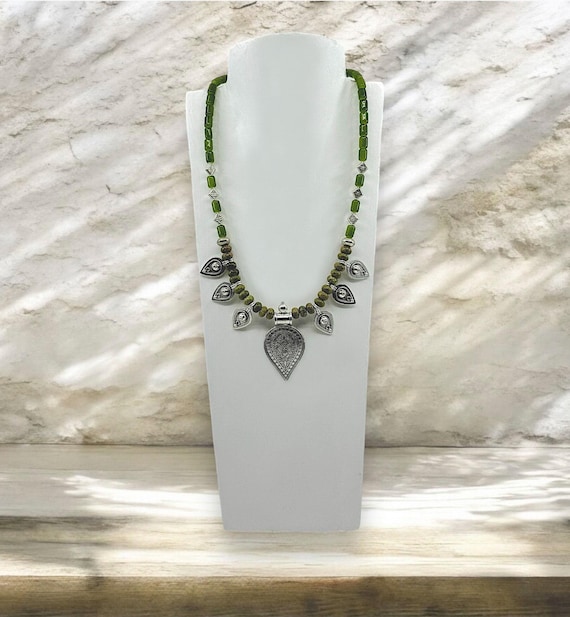 Genuine Unakite Beaded Boho Necklace Indonesian Handcrafted Pendant Handmade Boho Ethnic Jewelry Etsy UK