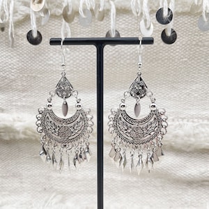 Boucles d'oreilles en acier inoxydable argenté / Bijoux bohème ethnique boho image 1