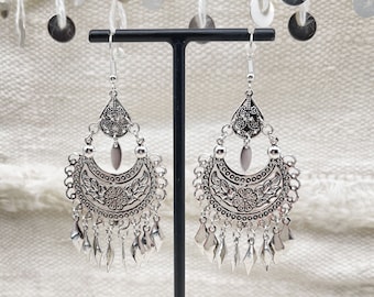 Silver stainless steel earrings / Boho ethnic bohemian jewelry