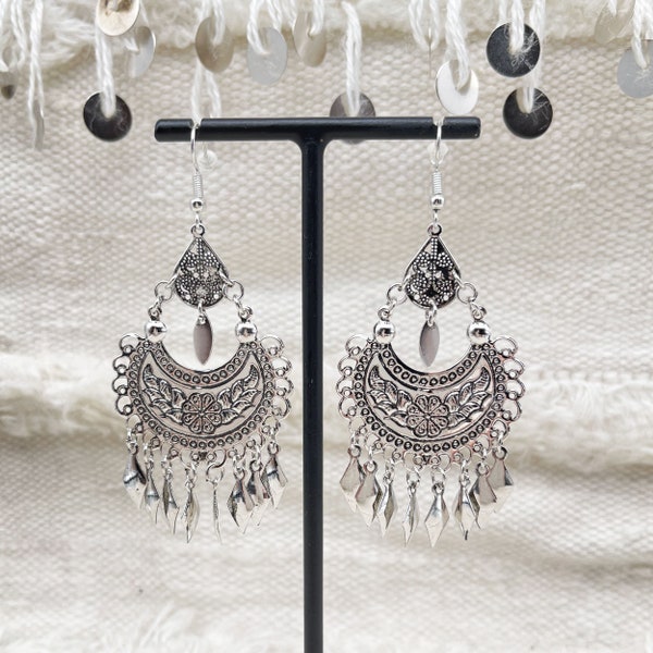 Silver stainless steel earrings / Boho ethnic bohemian jewelry