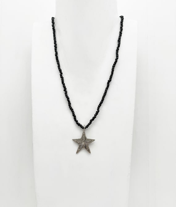 Berber star necklace in chiseled silver and black… - image 2