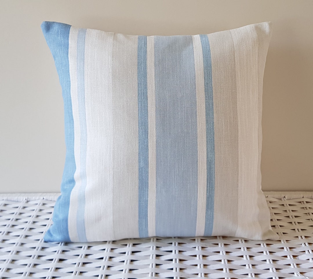 Laura Ashley Blue Stripe Cushion, in Seaspray Awning Stripe, Backed in
