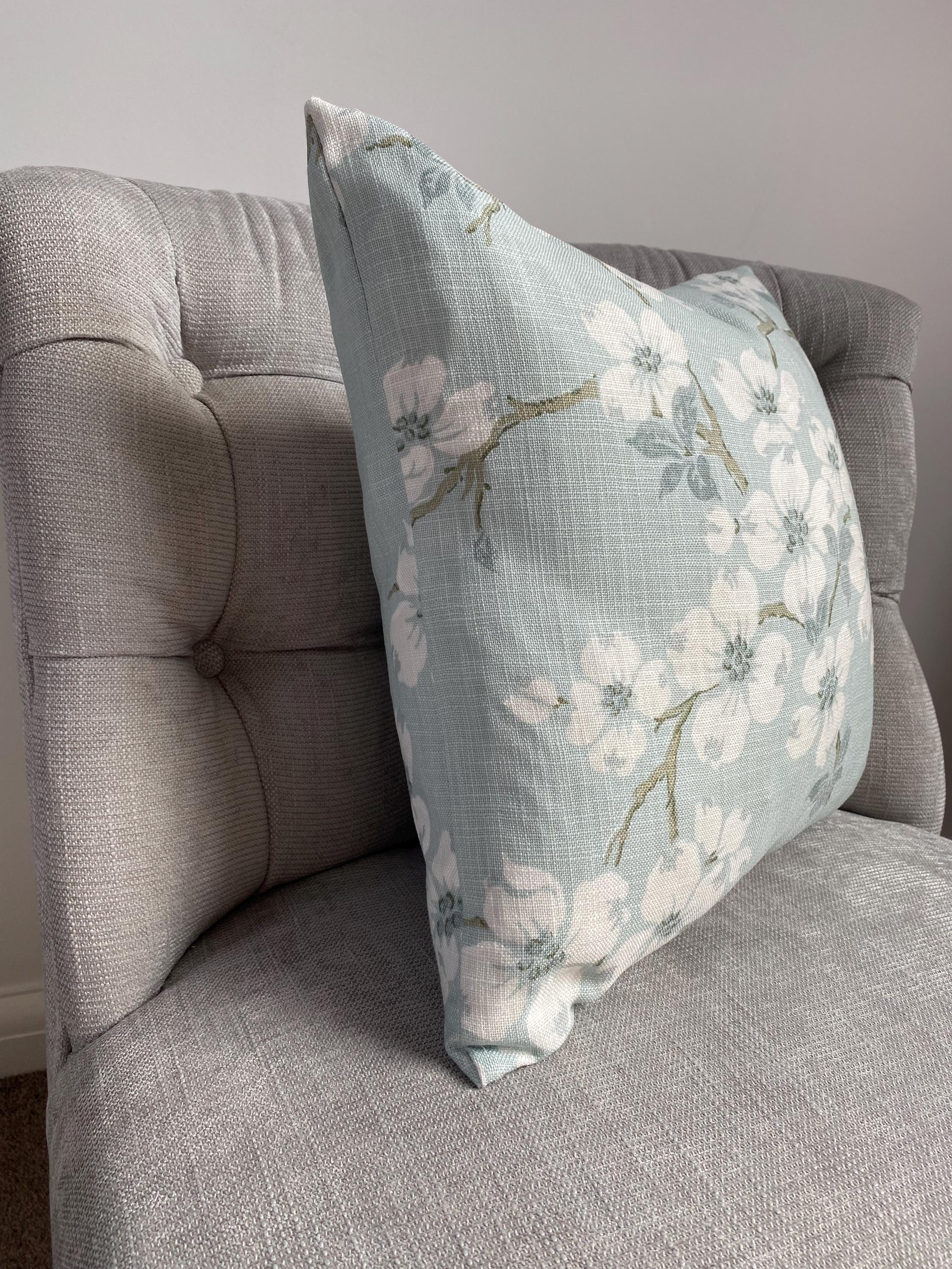 Laura Ashley Iona Duck Egg Cushion, Floral pattern on both