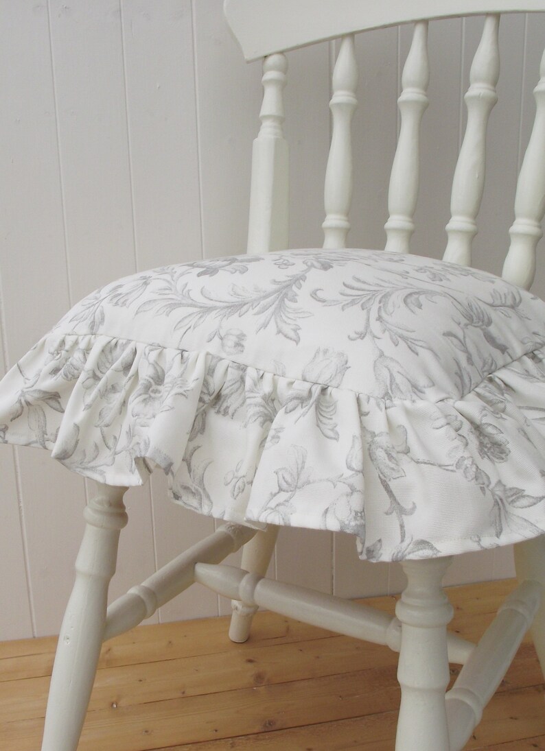 Frilled Grey Dining Chair Seat Pad Laura Ashley Iron Work Image 0
