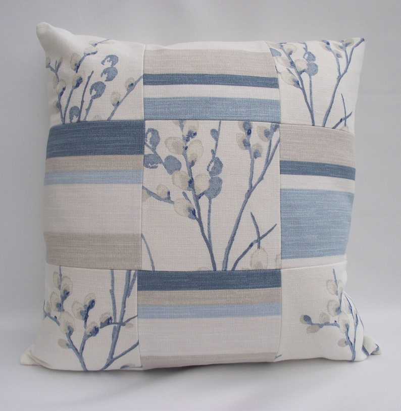 Laura Ashley Blue Patchwork Cushion Handmade Stripe And Etsy