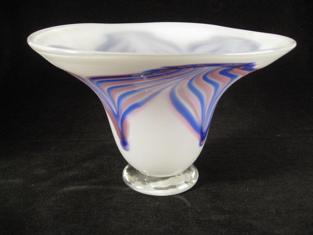 Mid Century Handblown Glass Centerpiece Bowl C. 1970 Etsy