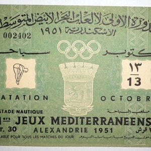 1. Mittelmeerspiele Alexandria Ägypten 1951 ORIGINAL Ticket Tauchen 13/10/1951 sehr selten!!!  Sehr nett!!!  KOSTENLOSER Versand!!!!