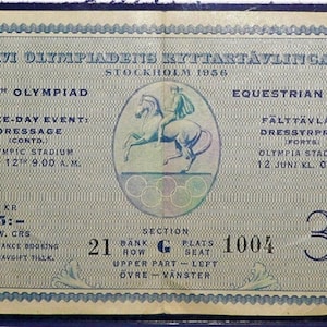 1956 OLYMPISCHE SPIELE MELBOURNE Stockholm Reitsport Events Original Ticket 12. Juni Sehr selten!!!!   Sehr nett!!!   Kostenloser Versand!!!