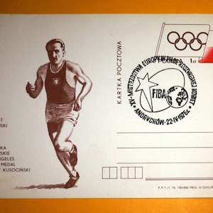 Juegos Olímpicos de Los Ángeles 1932 Janusz Kusociński Medalla de Oro en 10.000m TARJETA POSTAL Envío Gratis!!!!!