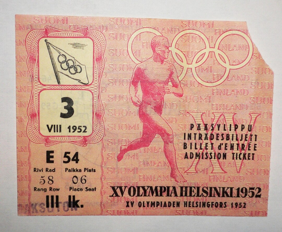 '01/03/24イングランドvsフィンランド'02WC欧州予選チケット半券 1952 Olympic Games Helsinki Finland CLOSING CEREMONY Original