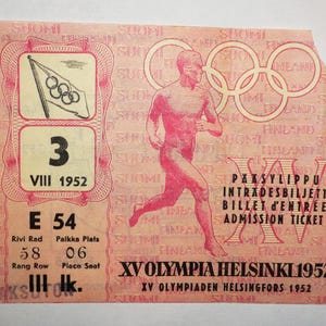 1952 Olympische Spiele Finnland Finnland ABSCHLUSS-ZEREMONIE Original Ticket 3 VIII 1952