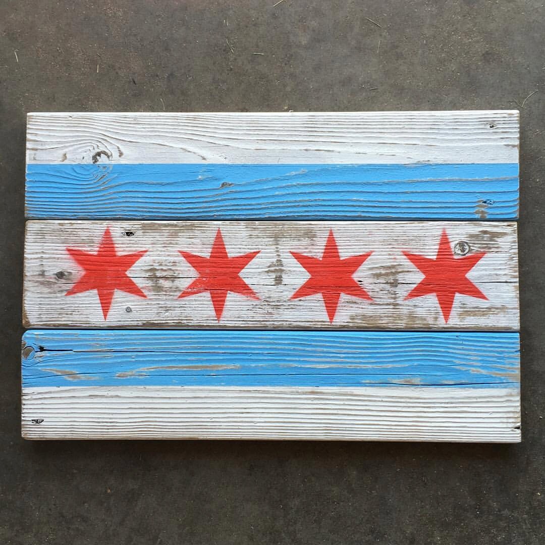 Reclaimed Wood Chicago Flag Etsy
