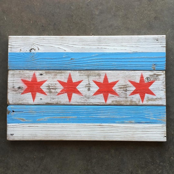 Reclaimed Wood Chicago Flag Etsy