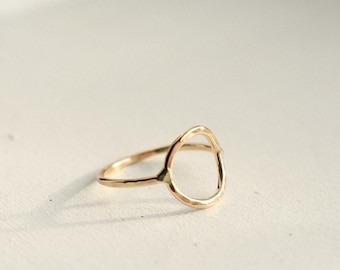 14k Gold Filled Eternity Circle Ring, Gift For Her, Handmade Gold Stacking Ring, Gold Round Hammered Ring, Gold Textured Minimal Circle Ring