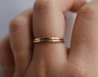 14k Gold Filled Stacker Ring, Gift For Her, Handmade Gold Hammered Ring, Gold Textured Ring, Thin Gold Ring, Gold Minimal Stacker Ring