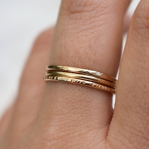 14k Gold Fill Set of Three Stacking Rings, Gold Hammered Stacking Ring Set, Gift For Her, Dainty Gold Stacking Rings, Minimal Gold Ring Set