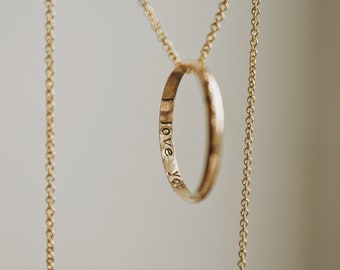 14k Gold Filled Engraved Necklace, Gift For Her, Gold Ring Chain Necklace, Personalised Necklace Gift, Gold Layering Necklace Gift