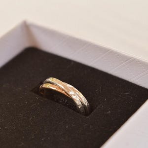 14k Gold and 925 Silver Twist Ring, Gift For Her, Interlocking Band Fidget Ring, Hammered Minimalist Ring, Silver and Gold Wedding Rings
