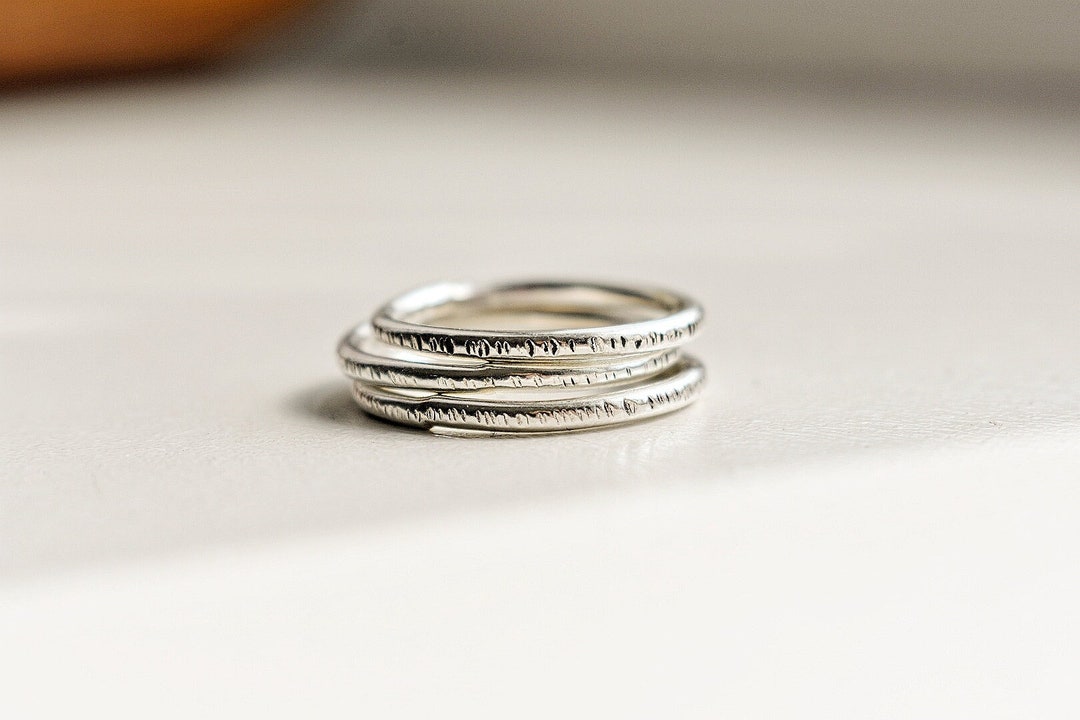 Stackable Rings Silver Stylish 925 Sterling Silver Hammered Ring, Gift for Her, Silver Textured ...