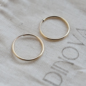 14k Gold Filled 7mm Hoop Earrings, Gift For Her, Minimal Gold Stacking Hoops, Gold Everyday Hoops, Dainty Gold Hoop Earrings