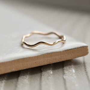 14k Gold Filled Wavey Wing, Gift For Her, Gold Thin Wave Ring, Gold Stacker Ring, Anniversary Gift, Gold Minimal Stacker Ring