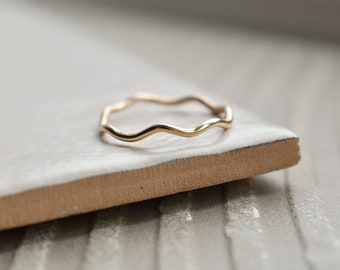 14k Gold Filled Wavey Wing, Gift For Her, Gold Thin Wave Ring, Gold Stacker Ring, Anniversary Gift, Gold Minimal Stacker Ring